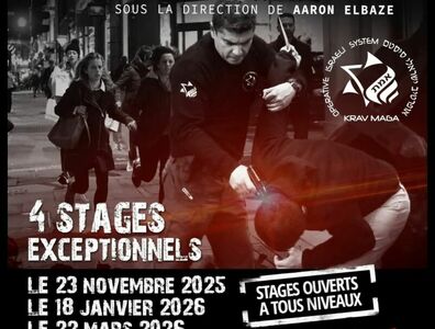 Affiche des 4 stages de Krav Maga à Paris avec Aaron Elbaze, saison 2025-2026